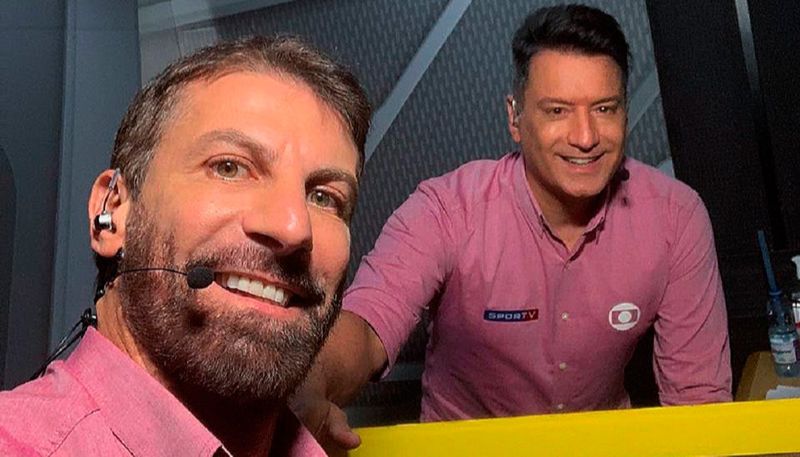 O comentarista Pedrinho e o narrador Luiz Carlos Júnior, do SporTV (Foto: Reprodução / Instagram)