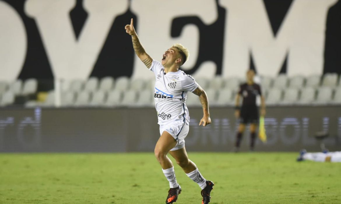 Soteldo comemora gol na vitória do Santos contra o Boca (Foto: Ivan Sorti/ Santos FC)