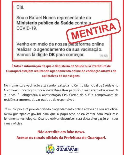 Imagem ilustrativa da imagem Prefeituras alertam para cronograma falso de vacinação nas redes sociais