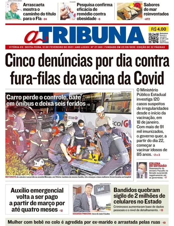 Imagem ilustrativa da imagem Clique aqui e veja os destaques do jornal A Tribuna desta sexta