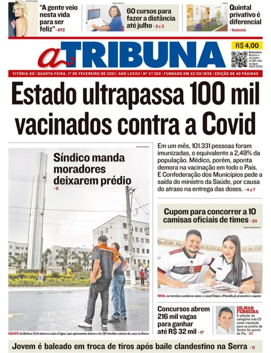 Imagem ilustrativa da imagem Clique aqui e veja os destaques do jornal A Tribuna desta quarta