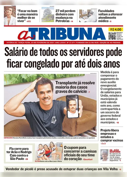 Imagem ilustrativa da imagem Clique aqui e veja os destaques do jornal A Tribuna desta terça