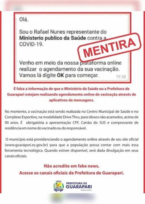 
          Imagem ilustrativa da imagem Prefeituras alertam para cronograma falso de vacinação nas redes sociais
          