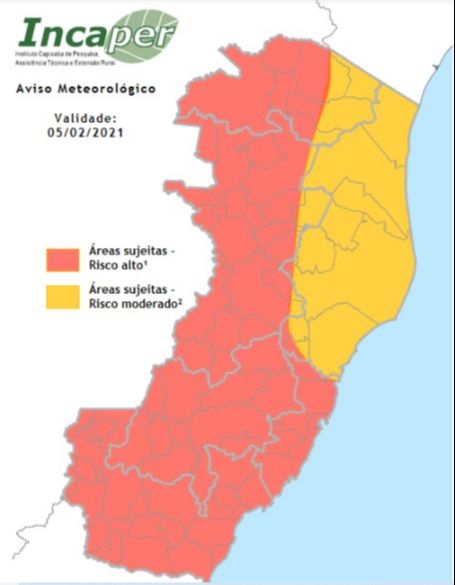 Cidades em risco alto e moderado (Foto: Reprodução/ Incaper)