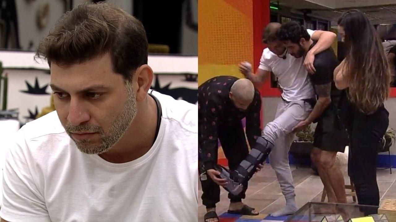 Caio recebeu atendimento fora da casa para tratar de fratura na perna (Foto: Reprodução)