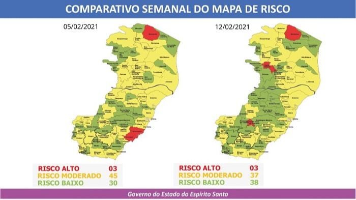 Comparação entre o mapa desta semana e o mapa que entra em vigor neste sábado (Foto: Divulgação/ Governo do Estado )