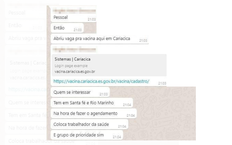 Vacinação de estudantes da área de saúde gera polêmica (Foto: Reprodução/Whatsapp)