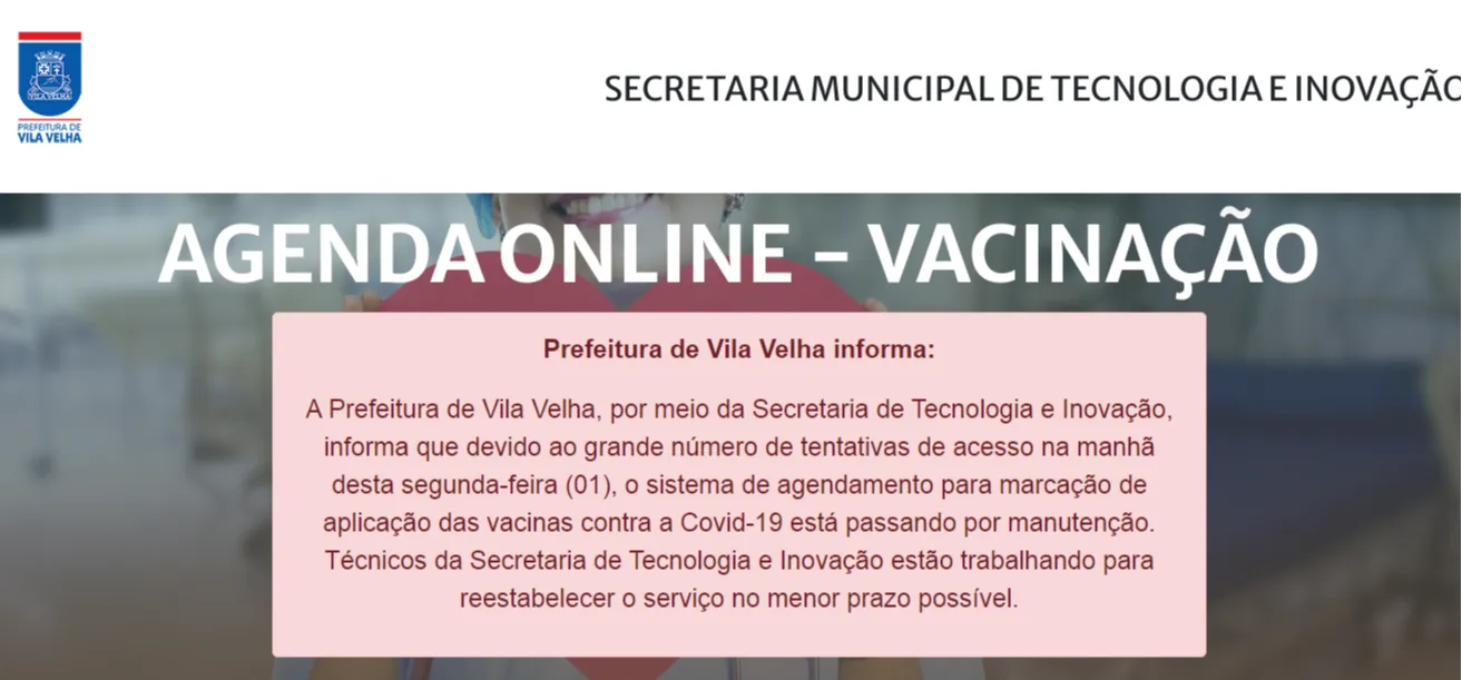Imagem ilustrativa da imagem Site para agendamento de vacinação contra Covid apresenta instabilidade em Vila Velha