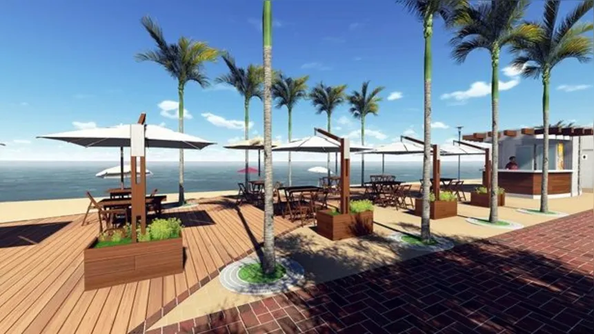 O projeto de reurbanização da Praia de Costa Azul compreende, além dos quiosques e banheiros, três módulos (tipo quiosques) para a comercialização exclusiva de água de coco