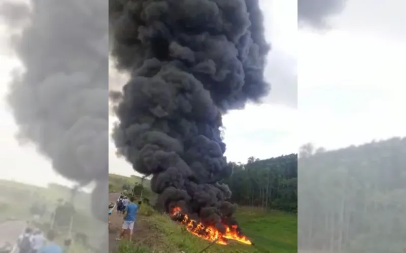Imagem ilustrativa da imagem Caminhão-tanque pega fogo em rodovia no Noroeste do Estado