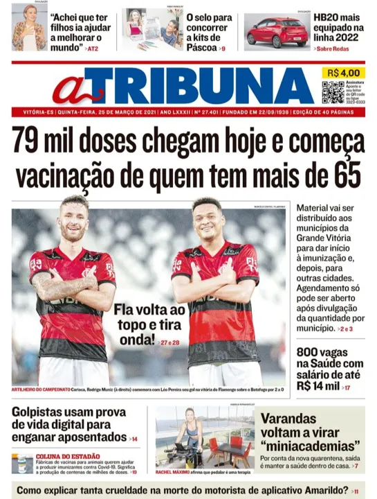 Imagem ilustrativa da imagem Clique aqui e veja os destaques do jornal A Tribuna desta quinta
