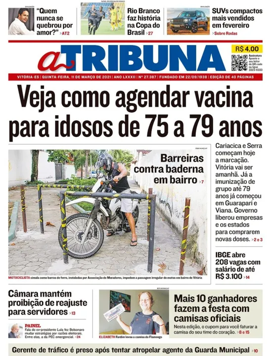 Imagem ilustrativa da imagem Clique aqui e veja os destaques do jornal A Tribuna desta quinta