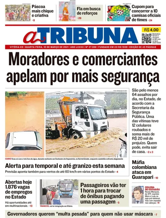 Imagem ilustrativa da imagem Clique aqui e veja os destaques do jornal A Tribuna desta quarta