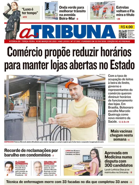 Imagem ilustrativa da imagem Clique aqui e veja os destaques do jornal A Tribuna desta terça