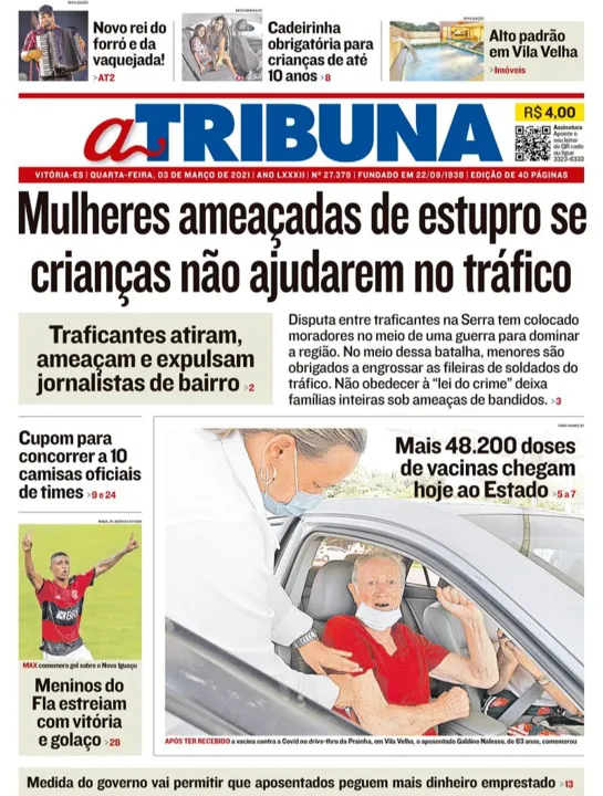 Imagem ilustrativa da imagem Clique aqui e veja os destaques do jornal A Tribuna desta quarta