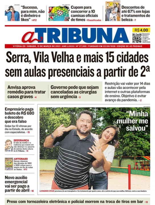 Imagem ilustrativa da imagem Confira os destaques do Jornal A Tribuna deste sábado