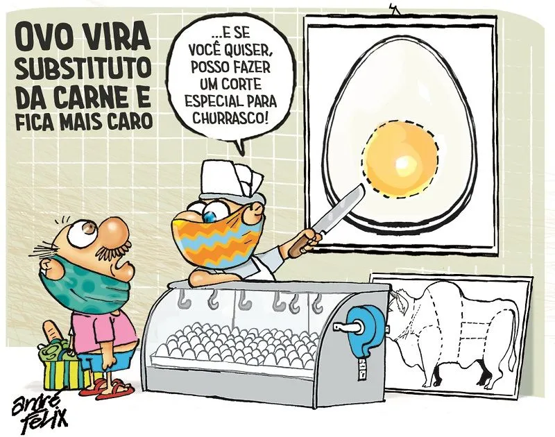 Imagem ilustrativa da imagem Charge do Dia: Ovo vira substituto da carne