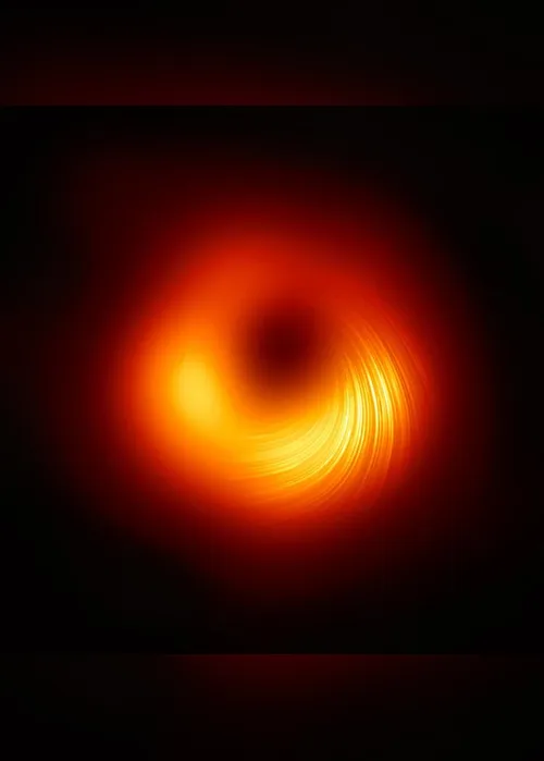Imagem ilustrativa da imagem Nova imagem mostra campo magnético de buraco negro 3 milhões de vezes maior que a Terra
