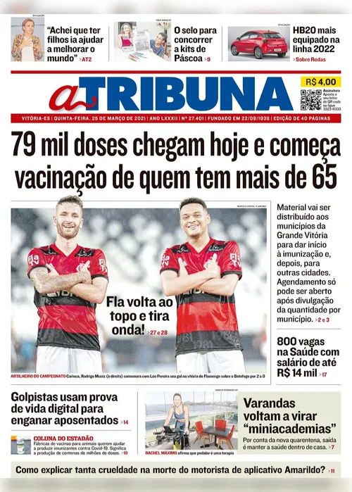 Imagem ilustrativa da imagem Clique aqui e veja os destaques do jornal A Tribuna desta quinta