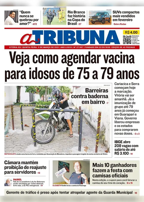 Imagem ilustrativa da imagem Clique aqui e veja os destaques do jornal A Tribuna desta quinta