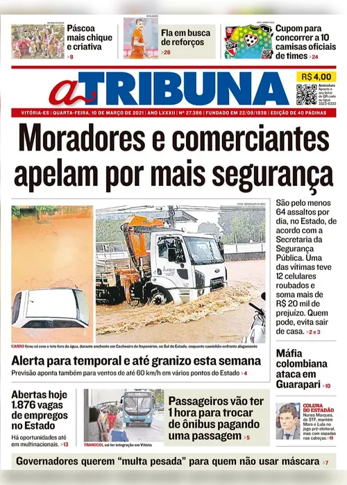 Imagem ilustrativa da imagem Clique aqui e veja os destaques do jornal A Tribuna desta quarta