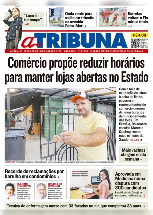 Imagem ilustrativa da imagem Clique aqui e veja os destaques do jornal A Tribuna desta terça