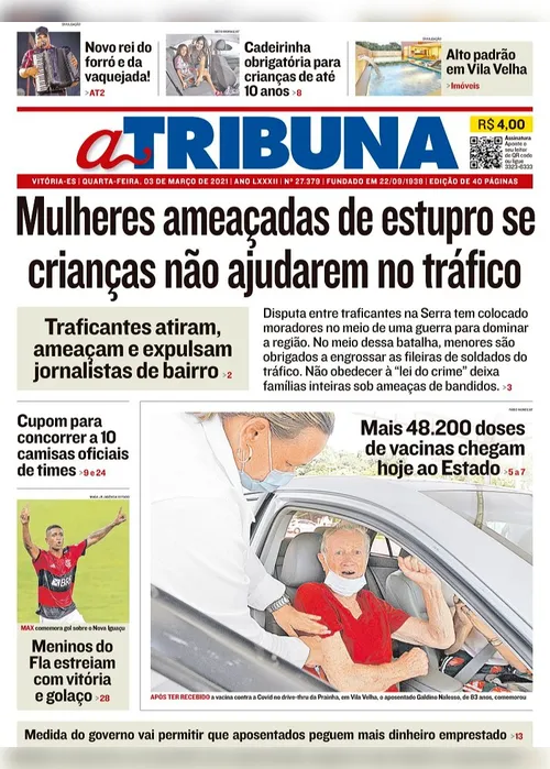 Imagem ilustrativa da imagem Clique aqui e veja os destaques do jornal A Tribuna desta quarta