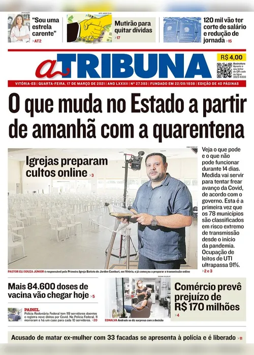 Imagem ilustrativa da imagem Clique aqui e veja os destaques do jornal A Tribuna desta quarta