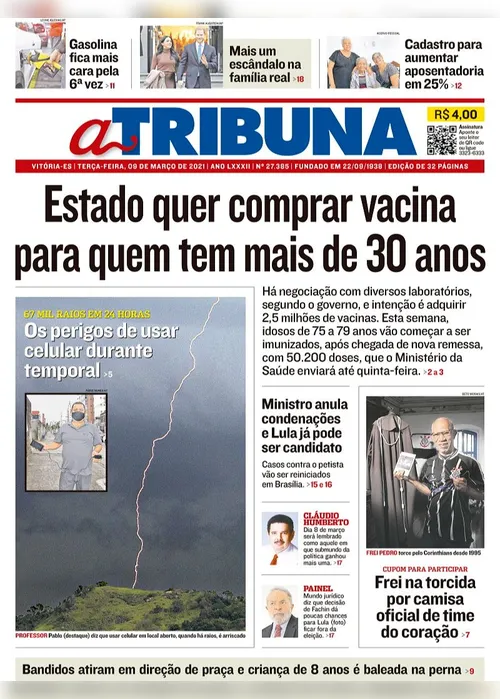 Imagem ilustrativa da imagem Clique aqui e veja os destaques do jornal A Tribuna desta terça