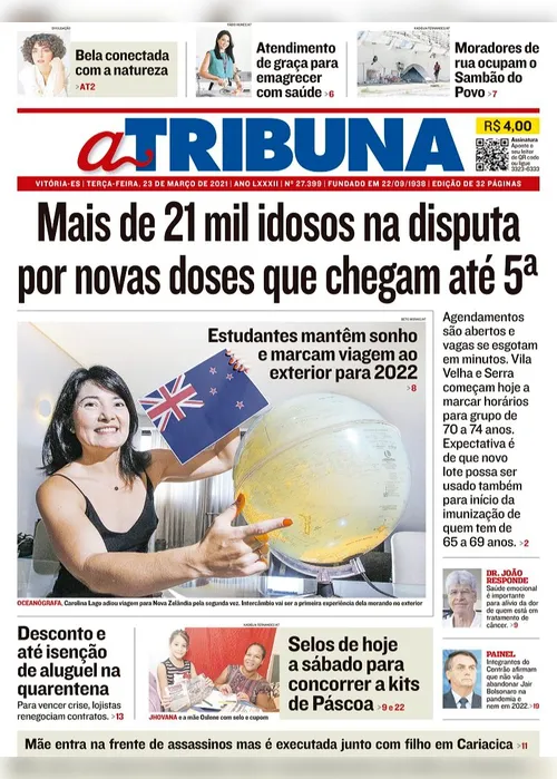 Imagem ilustrativa da imagem Clique aqui e veja os destaques do jornal A Tribuna desta terça