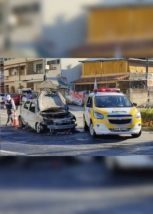 Imagem ilustrativa da imagem Carro pega fogo em Vitória e motoristas ajudam a apagar incêndio