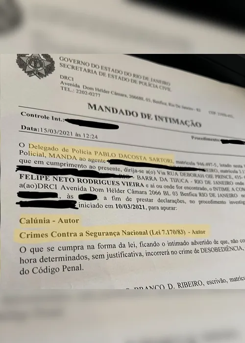 Imagem ilustrativa da imagem Felipe Neto é esperado para depor nesta quinta