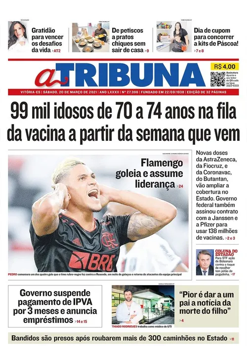 Imagem ilustrativa da imagem Confira os destaques do jornal A Tribuna deste sábado