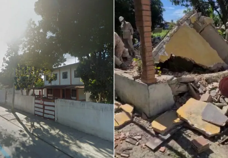 Antes e depois da casa que desabou no bairro Jardim Atlântico, na Serra