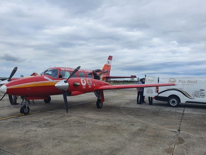 Aeronave Arcanjo 02 chegou ao Estado para realizar o transporte do corpo de Daniel (Foto: Divulgação Corpo de Bombeiros Santa Catarina)