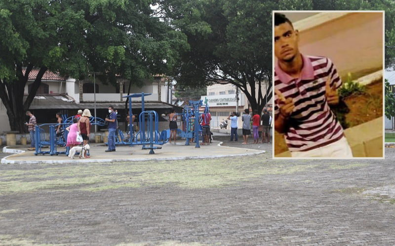 Praça em que Diego de Jesus Souza (destaque) foi atacado (Foto: Dayana Souza/AT | Reprodução/Acervo Familiar)