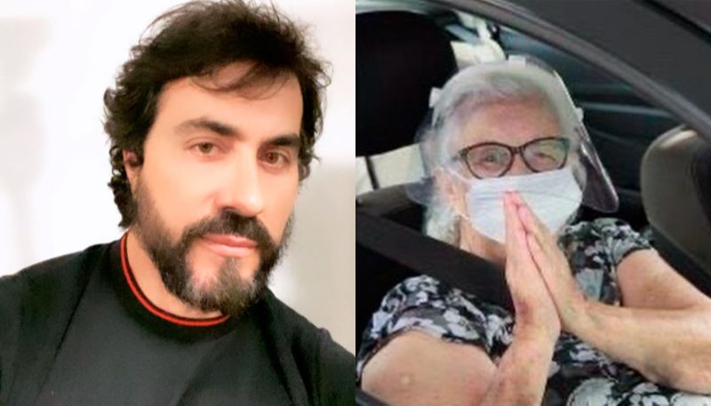 Padre Fabio de Melo e a mãe, no dia em que ela foi vacinada (Foto: Reprodução / Instagram)