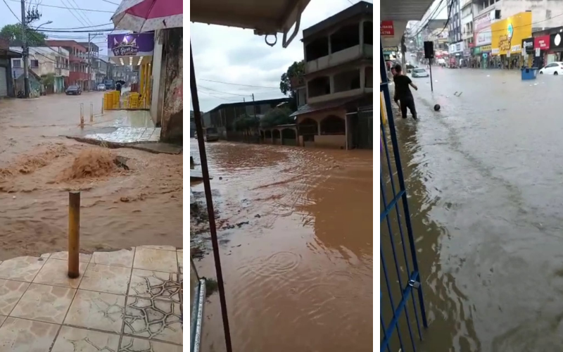 Duas ruas no bairro Flexal e a avenida Campo Grande, em Cariacica (Foto: Reprodução/Redes Sociais)