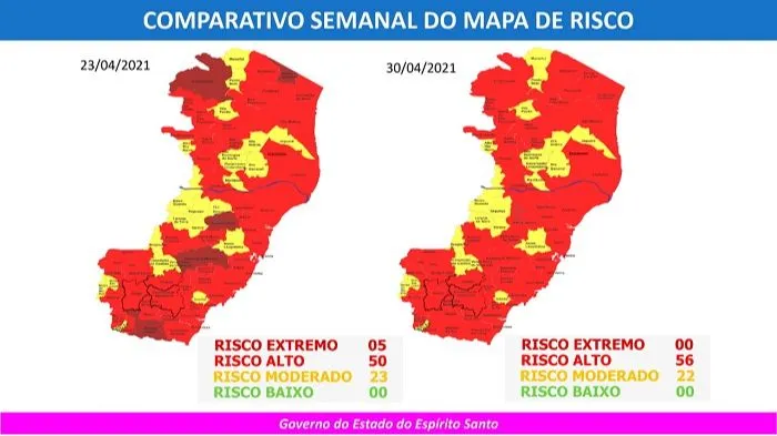 Imagem ilustrativa da imagem Mapa de risco: Nenhuma cidade capixaba está no risco extremo de contágio