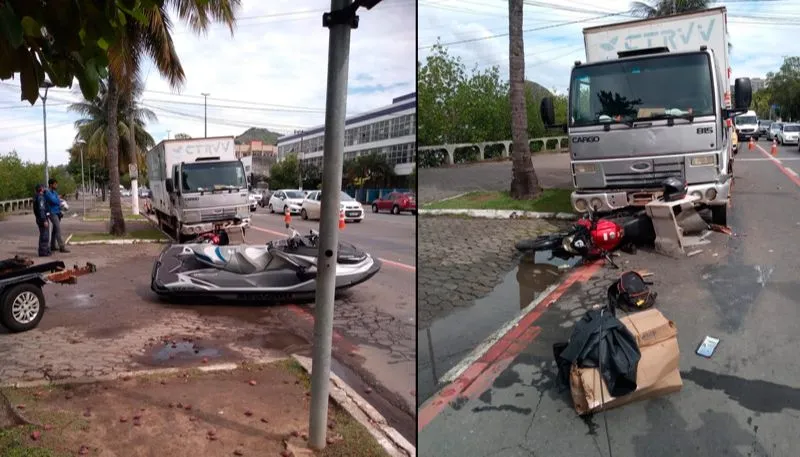 Imagem ilustrativa da imagem Jet ski cai de reboque e provoca acidente na Avenida Beira Mar