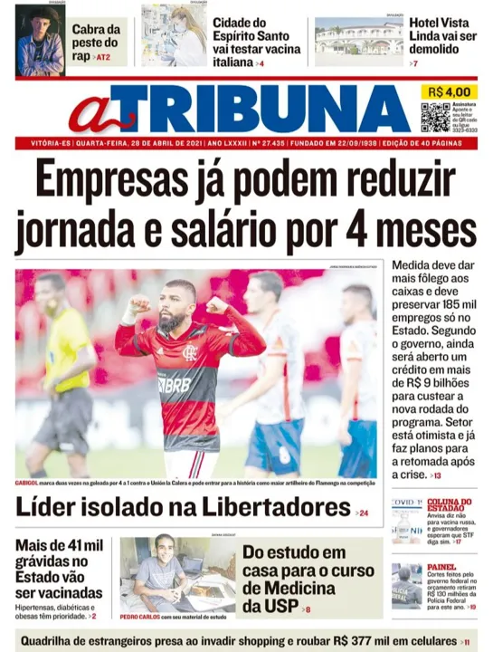 Imagem ilustrativa da imagem Clique aqui e veja os destaques do jornal A Tribuna desta quarta