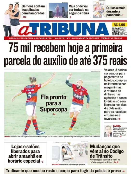 Imagem ilustrativa da imagem Clique aqui e veja os destaques do jornal A Tribuna desta terça