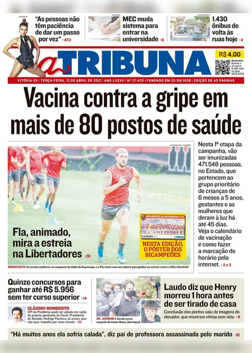 Imagem ilustrativa da imagem Clique aqui e veja os destaques do jornal A Tribuna desta terça