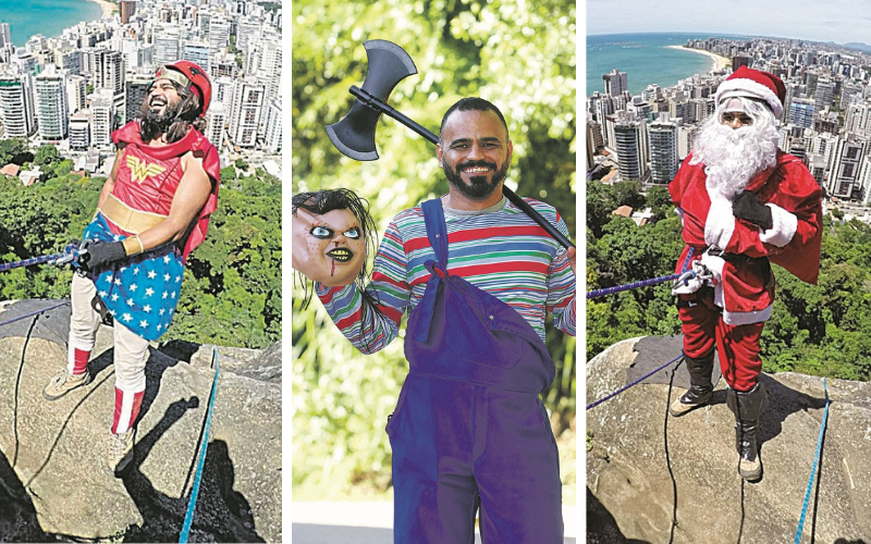 Contra a depressão, administrador de empresas Fred Maciel se diverte com fantasias nas alturas (Foto: Acervo Pessoal e Dayana Souza)