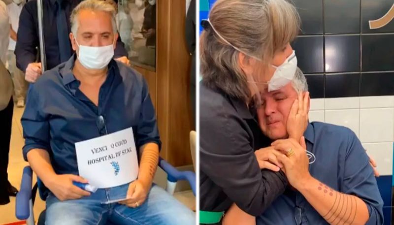 Orlando Morais deixou o hospital e recebeu um abraço de Glória Pires (Foto: Reprodução / Instagram)