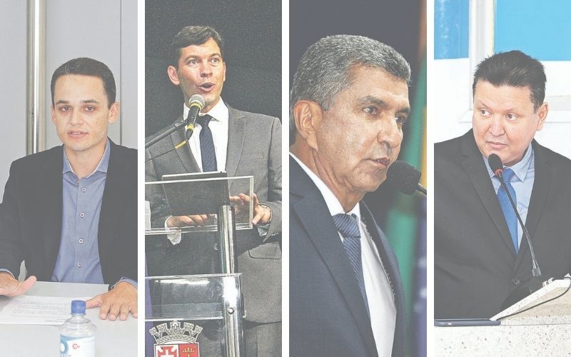 Pazolini, Arnaldinho, Vidigal e Euclério relataram as ações para equilibrar as contas em momento de piora de restrições por conta da Covid-19 (Foto: Reprodução/ Leonardo Bicalho — 01/01/2021)