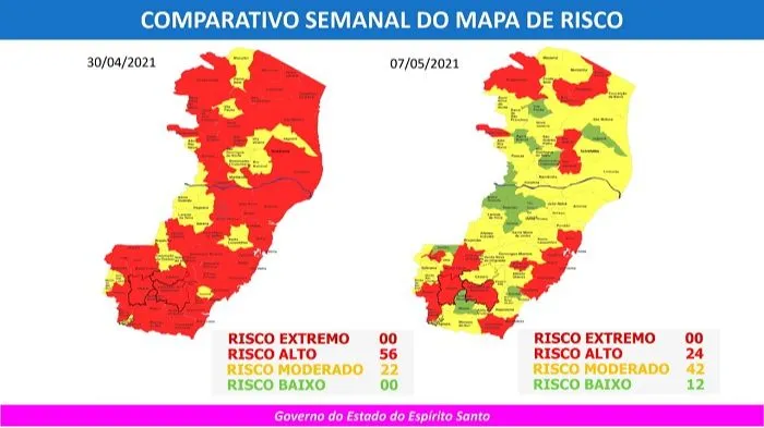 Imagem ilustrativa da imagem Novo Mapa de Risco: Cai para 24 o número de cidades em risco alto; Grande Vitória continua