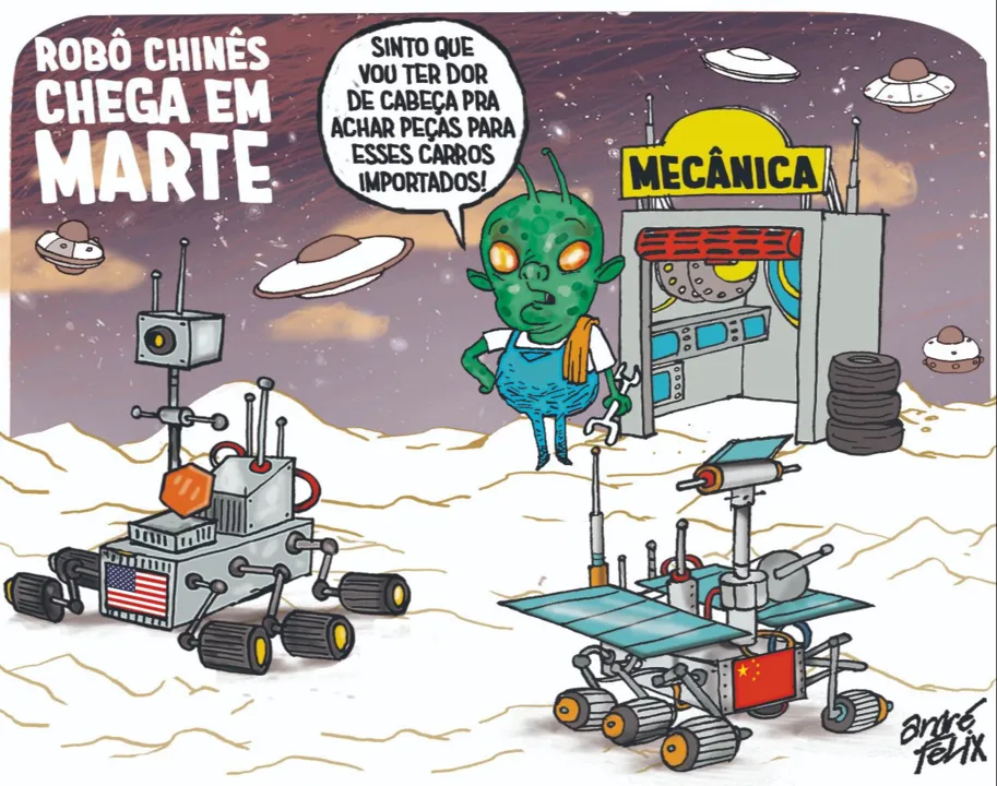 Imagem ilustrativa da imagem Robô em Marte é o tema da charge desta segunda