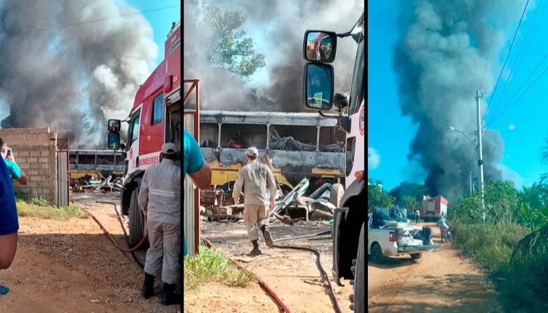 Imagem ilustrativa da imagem Incêndio em ferro-velho atinge três ônibus e um caminhão em Cachoeiro de Itapemirim