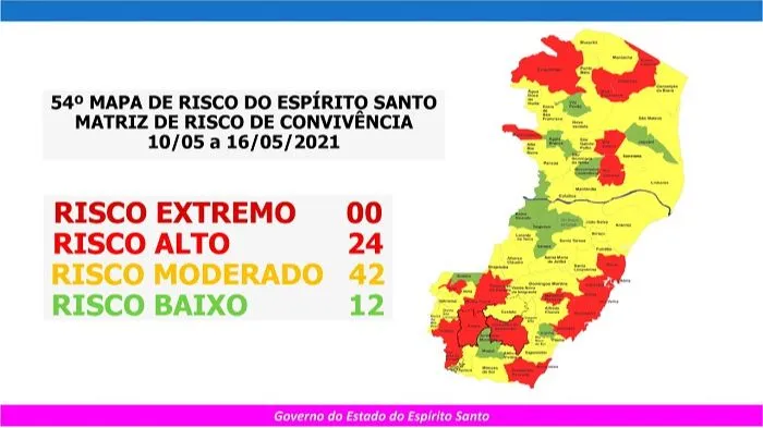 Imagem ilustrativa da imagem Novo Mapa de Risco: Cai para 24 o número de cidades em risco alto; Grande Vitória continua